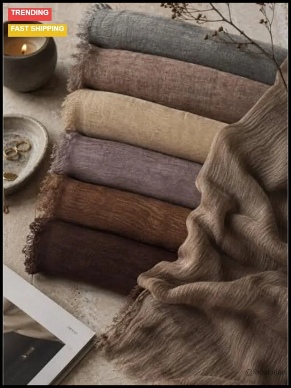 Lightweight Rayon Scarf – Cotton Linen Texture Crinkle Wrap Shawl Hijab